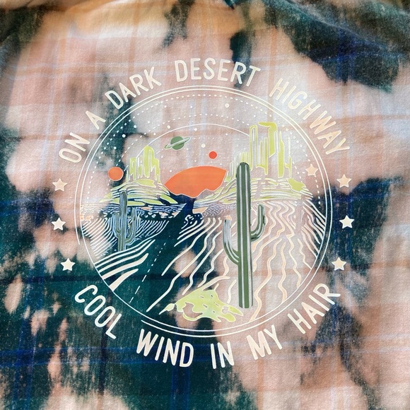 Custom Flannel Shirt XL Green Peach Desert Graphic Boho Festival - Picture 7 of 11